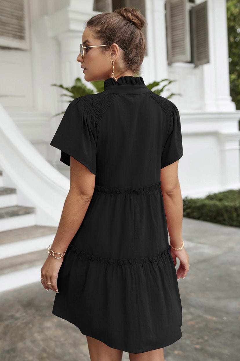 Shirred Shoulder Tiered Dress