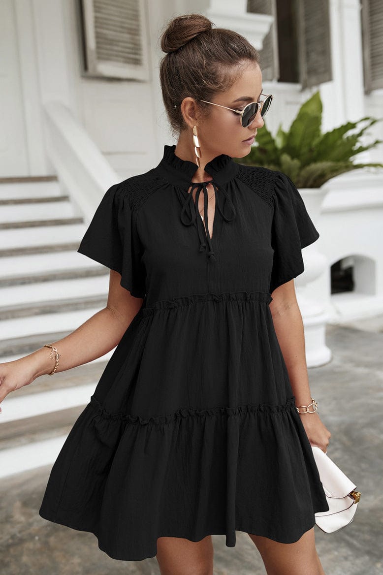 Shirred Shoulder Tiered Dress