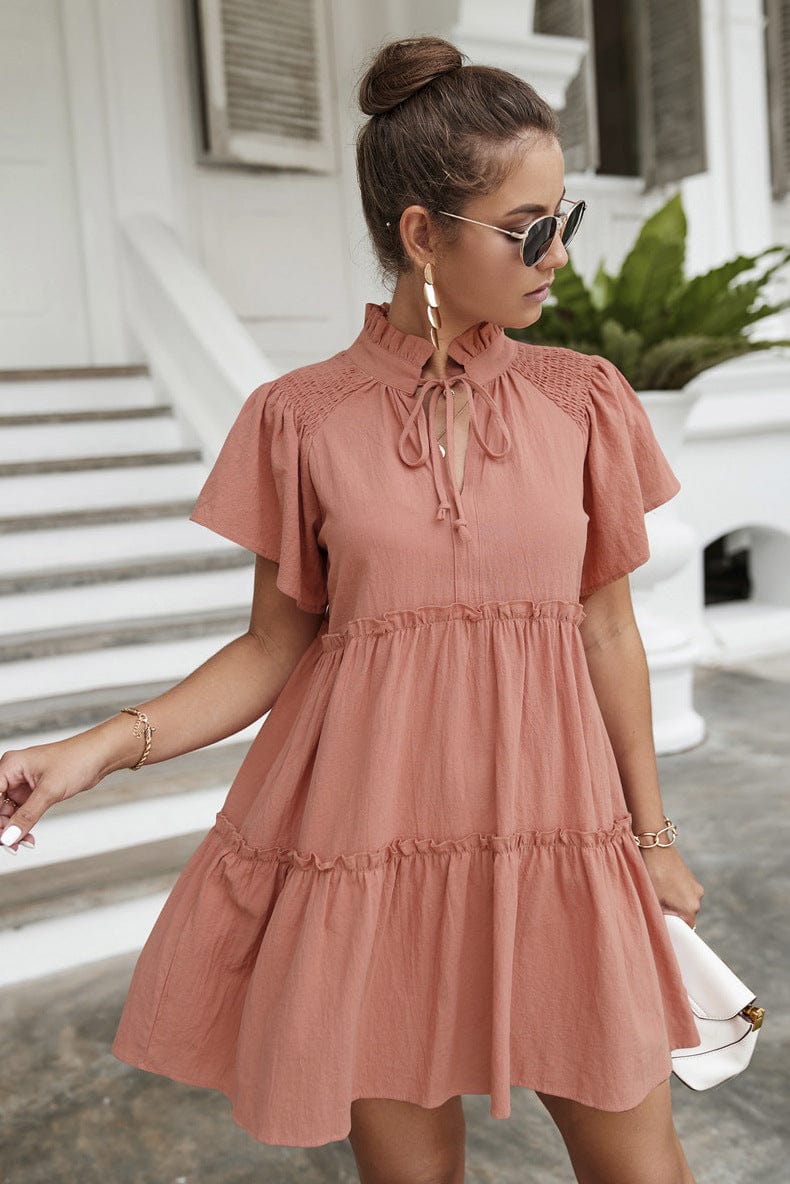 Shirred Shoulder Tiered Dress