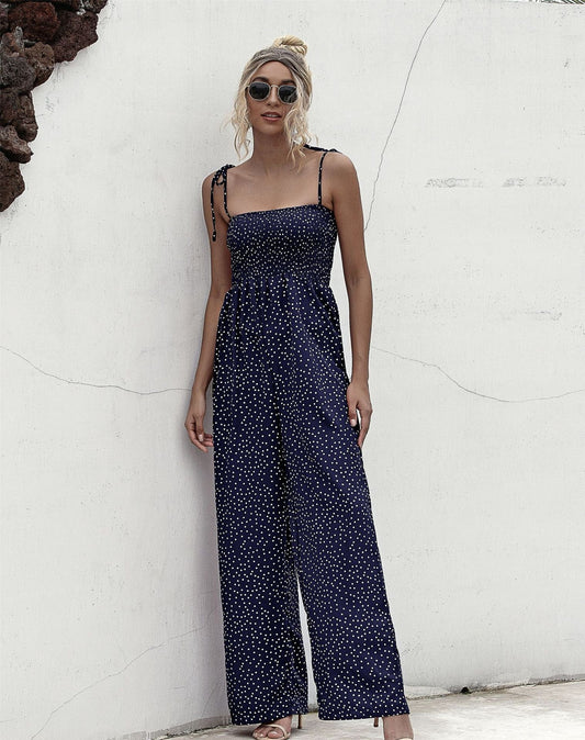 Polka Dot Straight Neck Jumpsuit