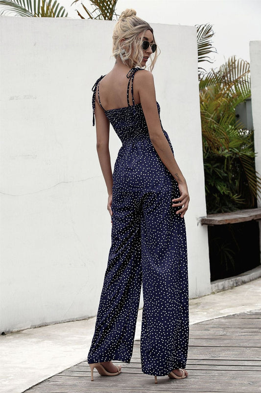 Polka Dot Straight Neck Jumpsuit