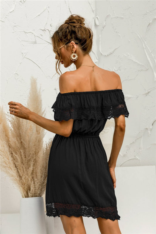 Solid Lace Trim Summer Dress