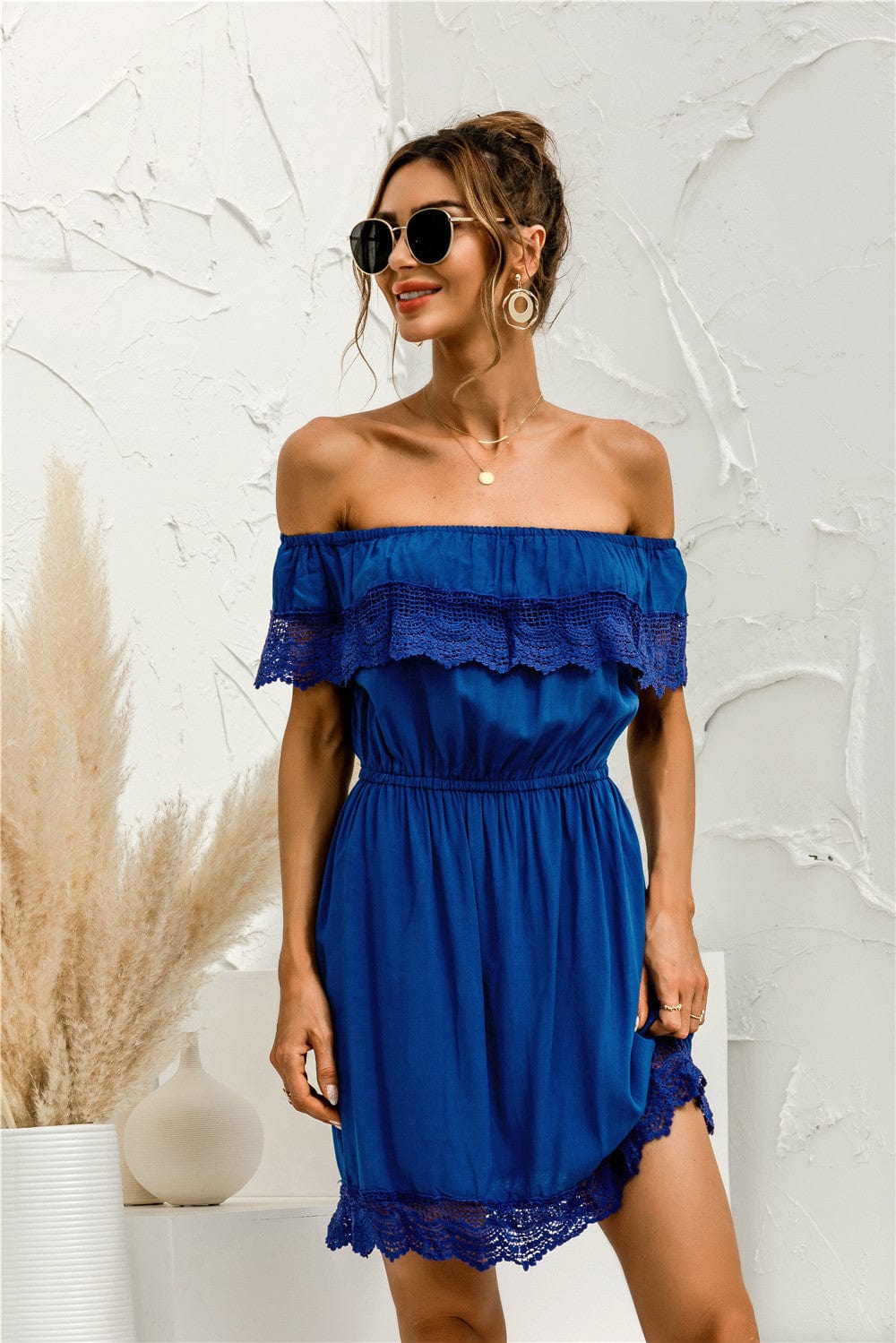 Solid Lace Trim Summer Dress