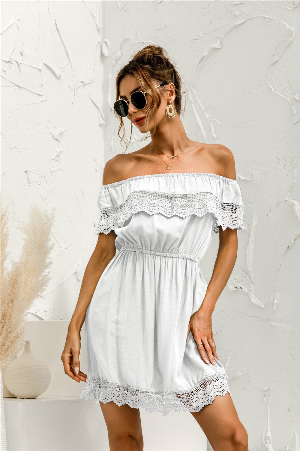 Solid Lace Trim Summer Dress