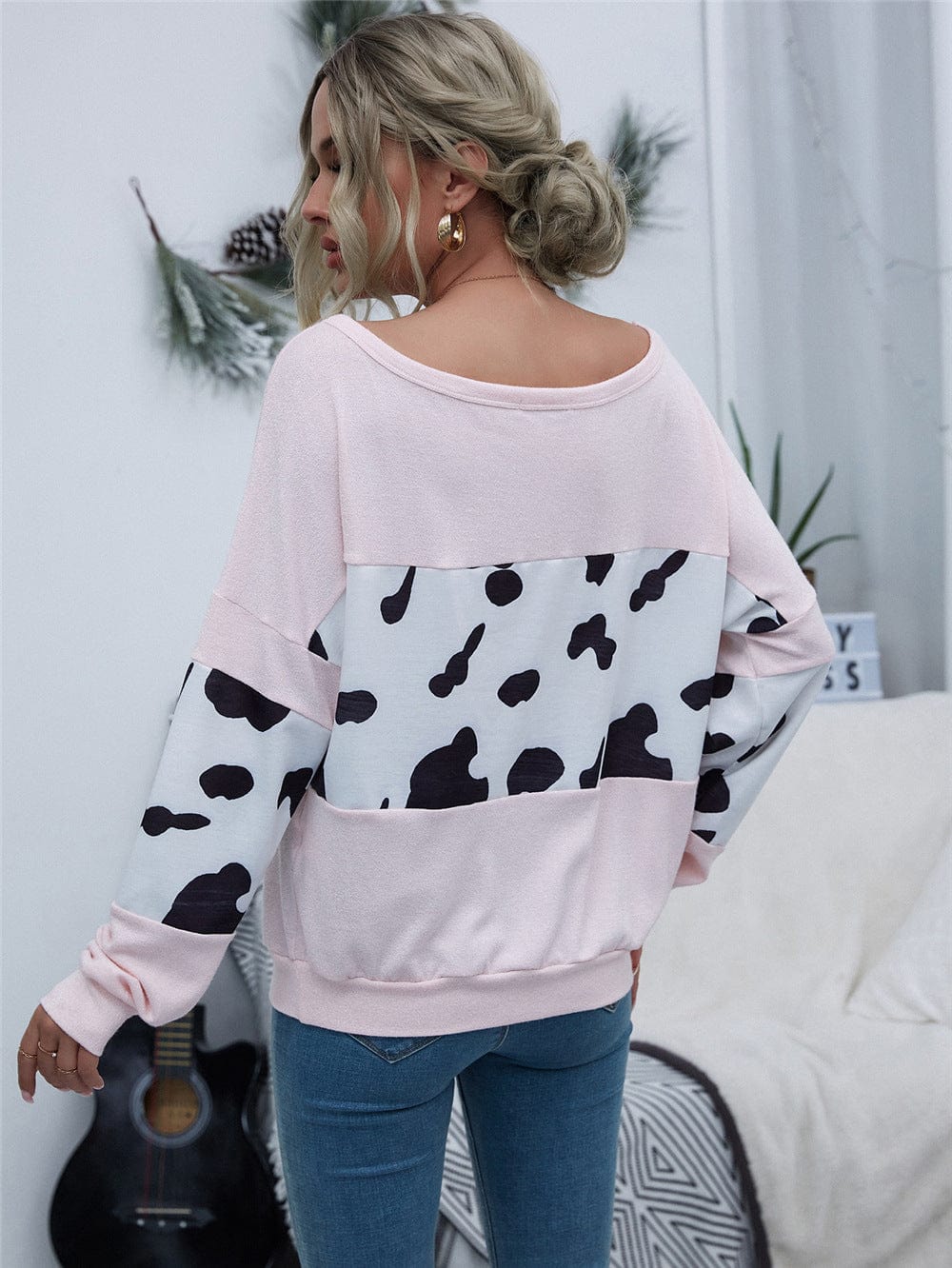 Color Block Cow Print Sweater