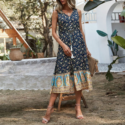 Boho Drawstring Tassel Dress