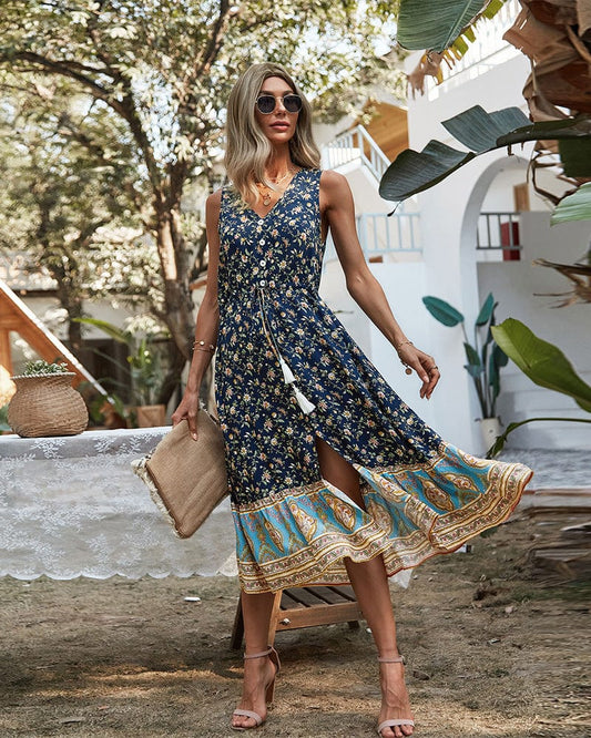 Boho Drawstring Tassel Dress