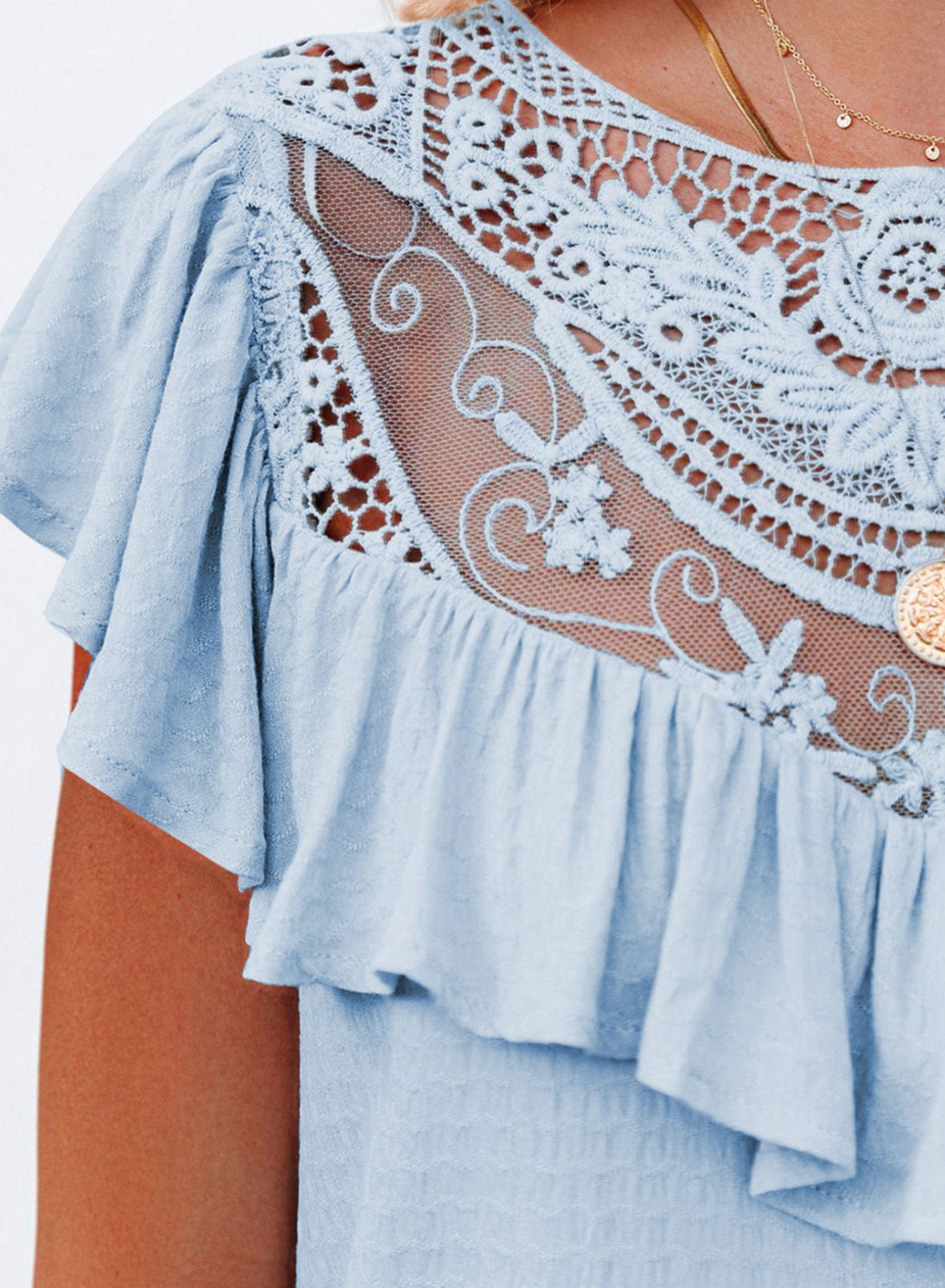 Lace Detail Ruffle Blouse