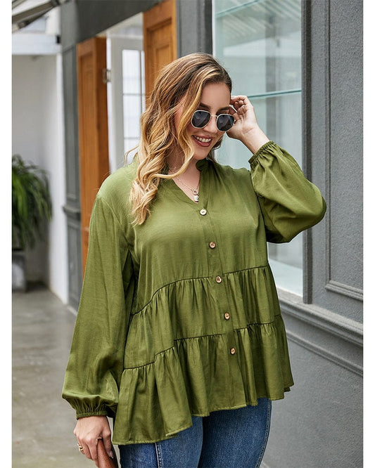 Plus Long Sleeve Tiered Blouse