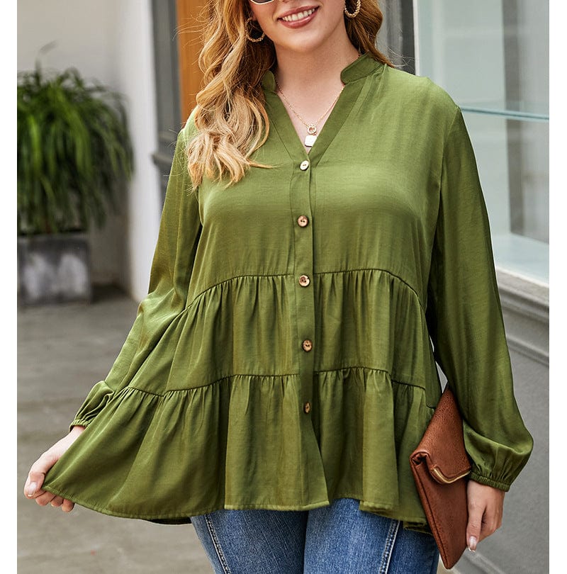 Plus Long Sleeve Tiered Blouse