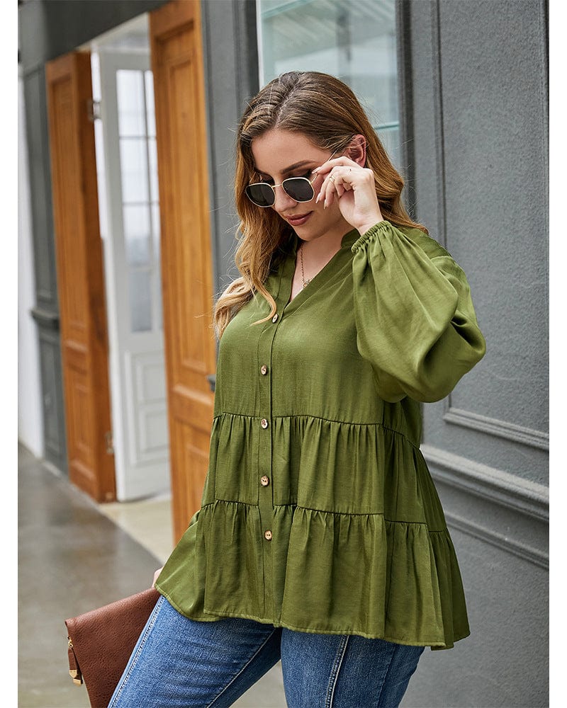 Plus Long Sleeve Tiered Blouse