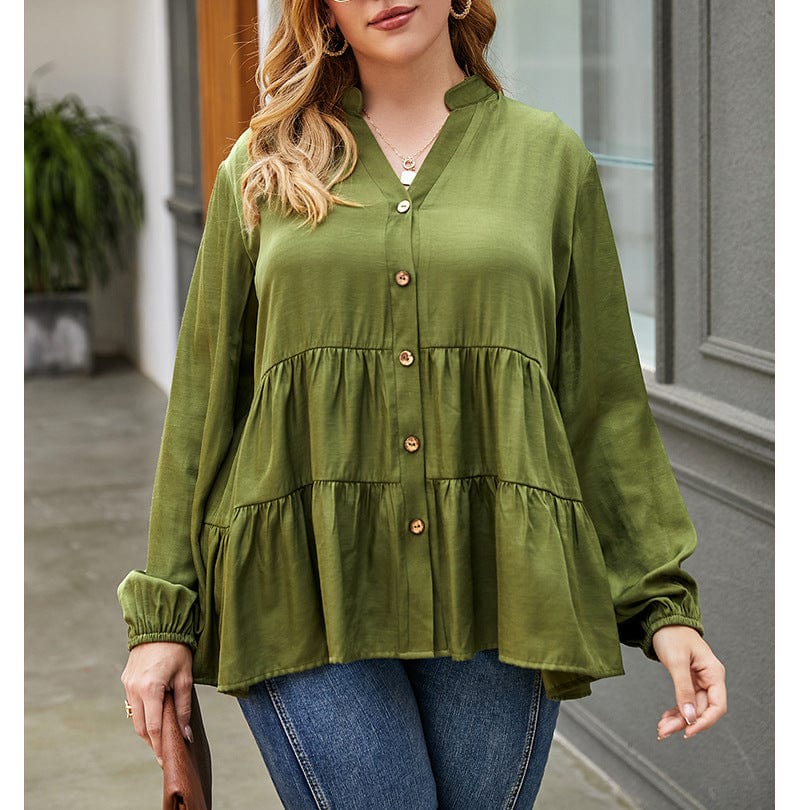 Plus Long Sleeve Tiered Blouse