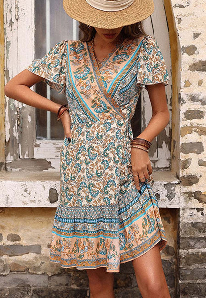 Bohemian Print Wrap Dress