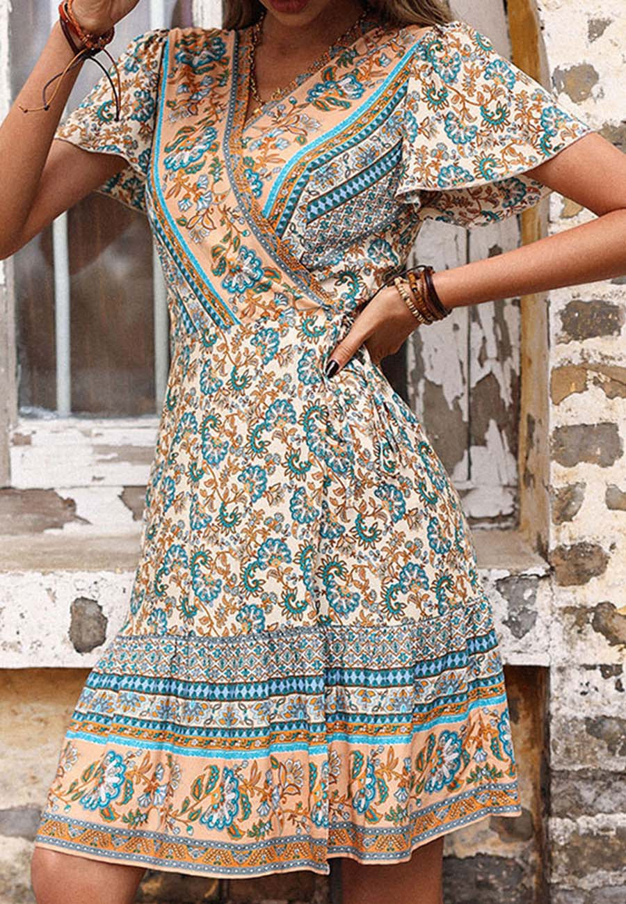 Bohemian Print Wrap Dress