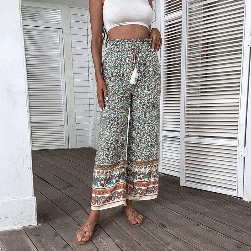 Tassel Drawstring Tie Boho Pants