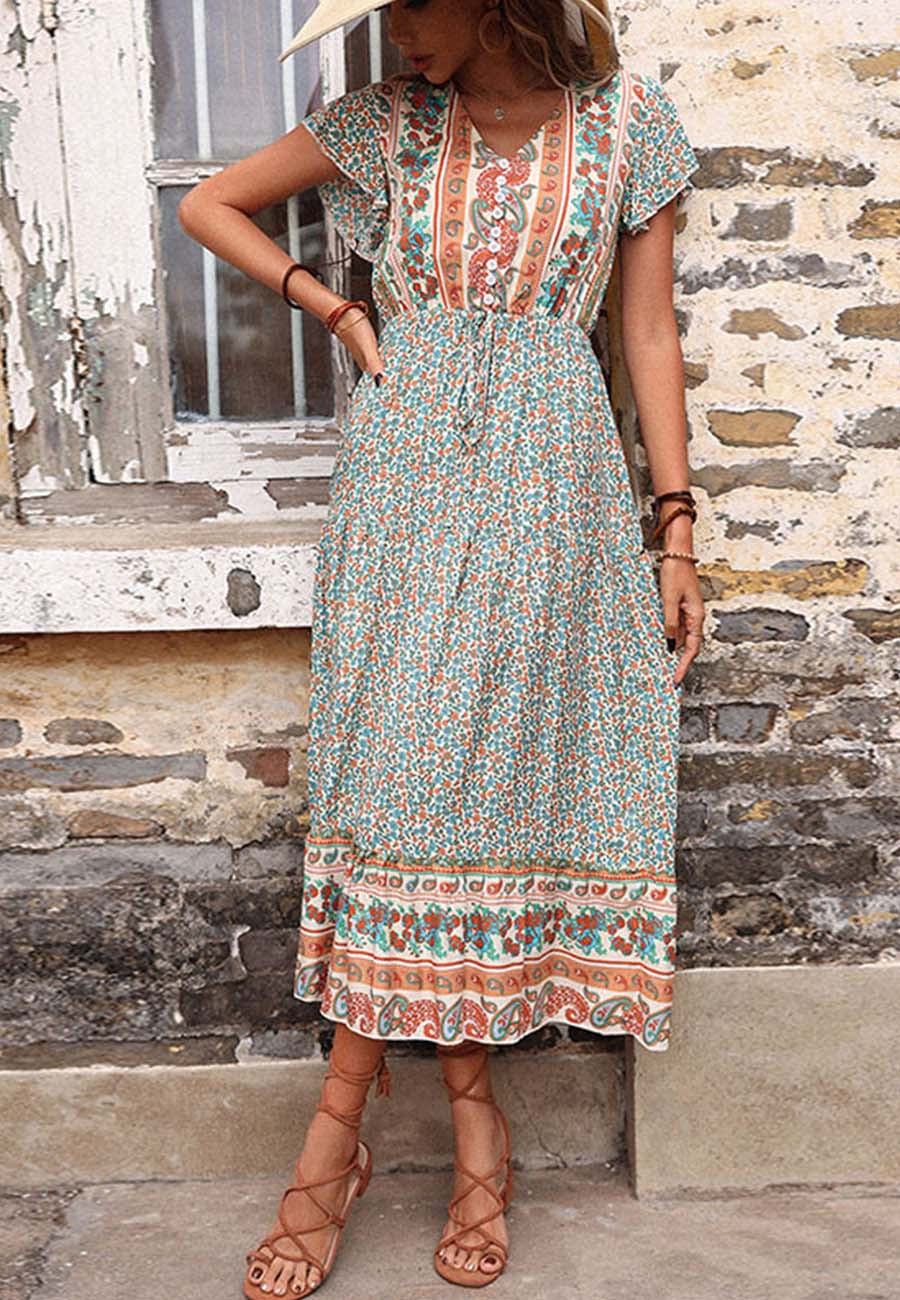 Ruffle Sleeve Boho Dress