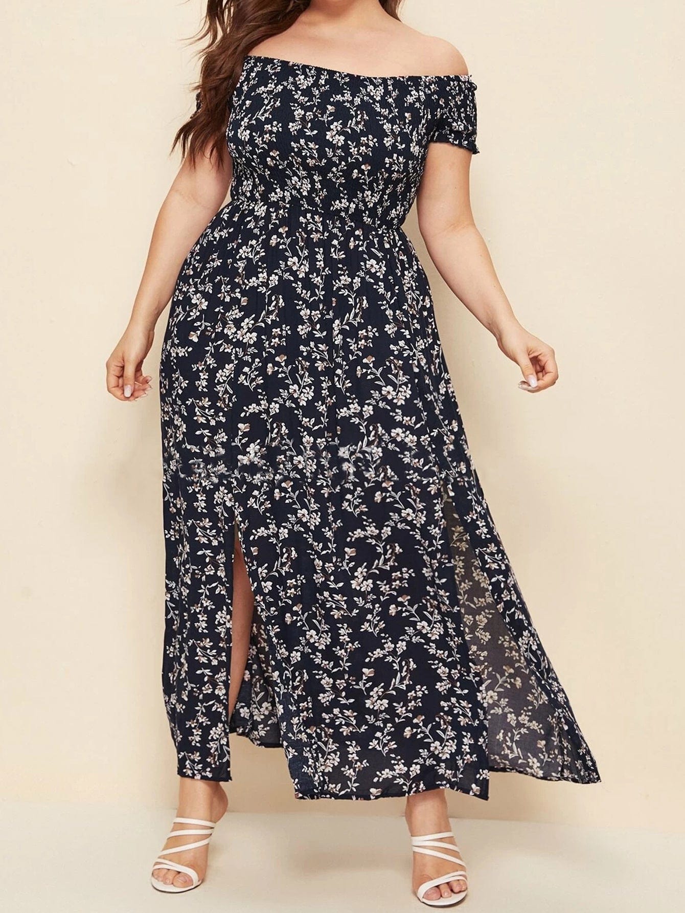 Plus Size Off Shoulder Floral Maxi Dress