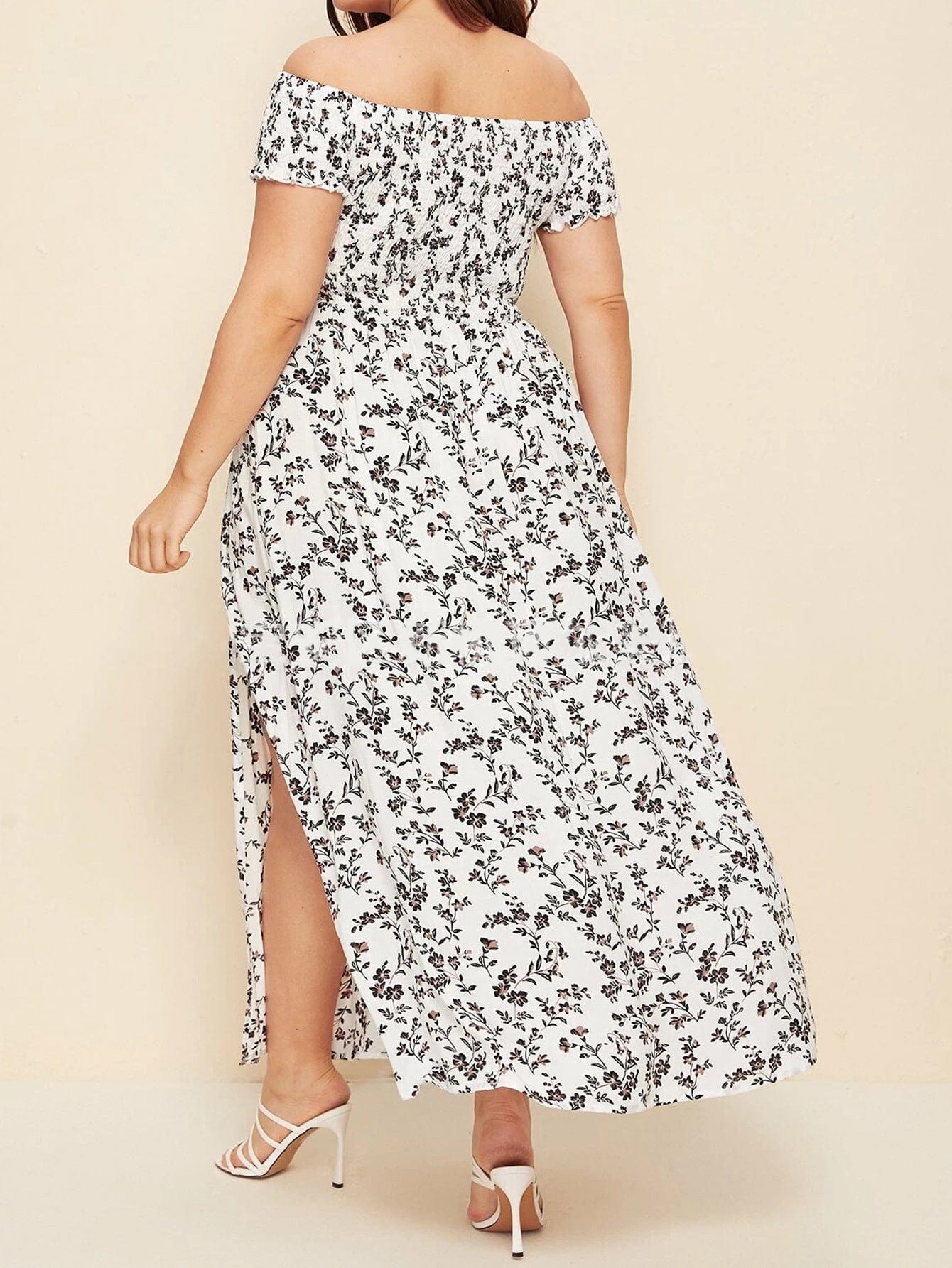 Plus Size Off Shoulder Floral Maxi Dress