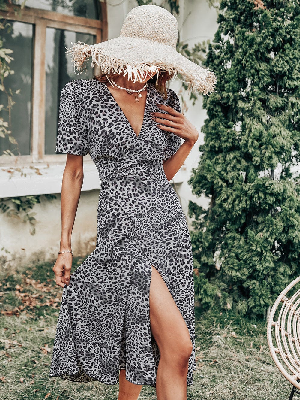 Plunge Leopard Print Dress