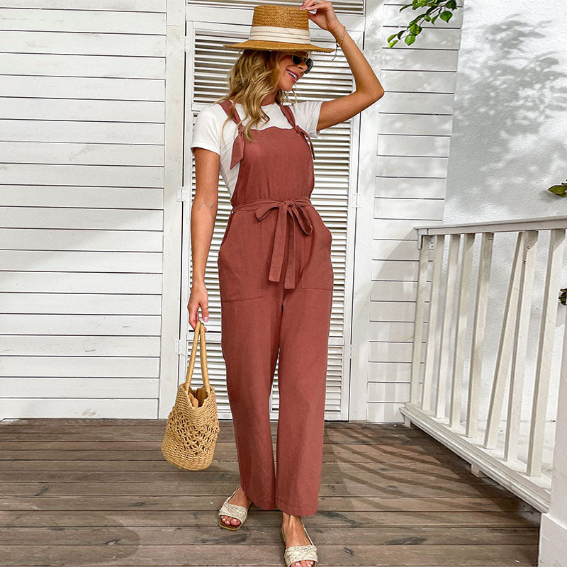 Knot Strap Solid Color Jumpsuit