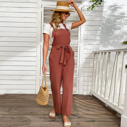 Knot Strap Solid Color Jumpsuit