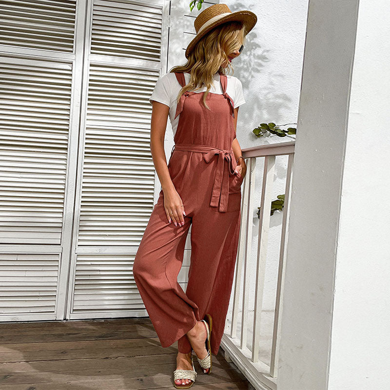 Knot Strap Solid Color Jumpsuit