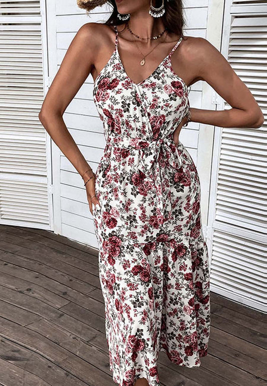 Bright Rose Floral Strappy Dress