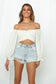 Square Neck Puff Long Sleeve Bow Tying Crop Top