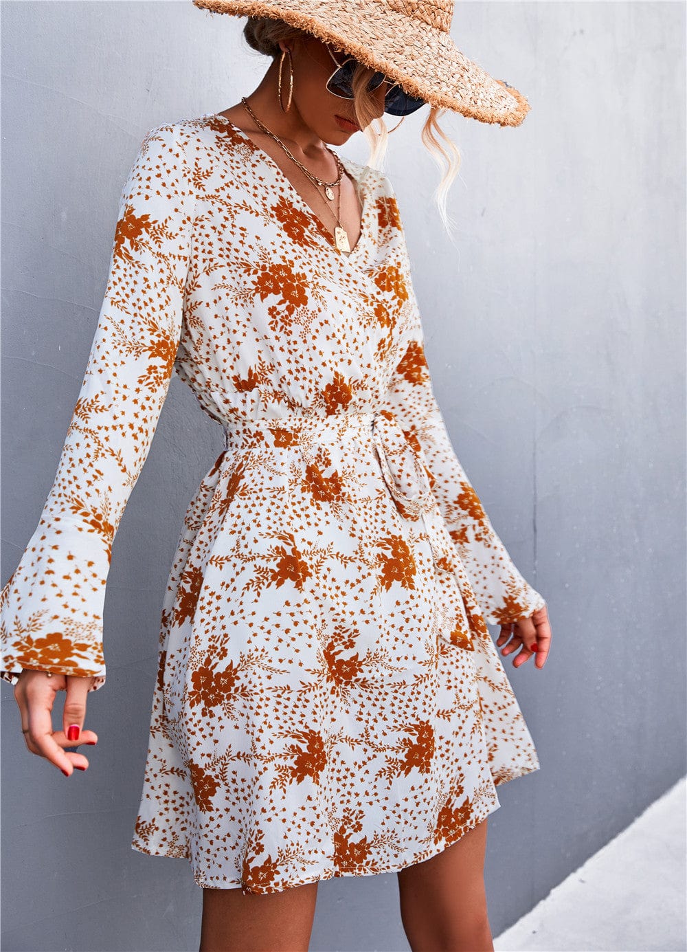 Floral Print Bell Sleeve Dress