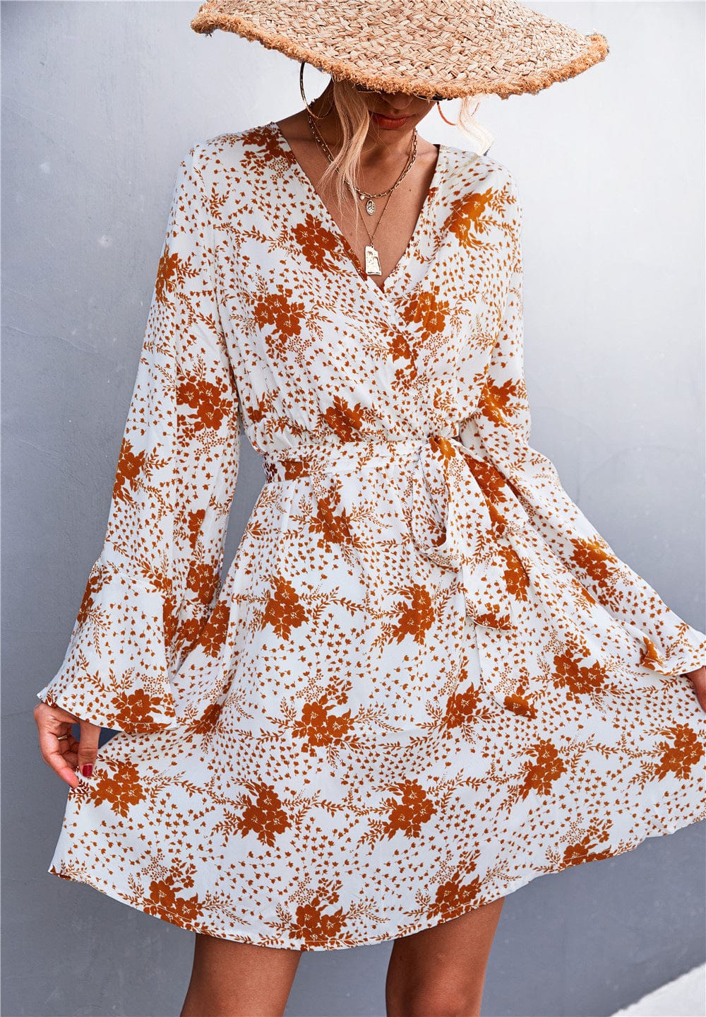 Floral Print Bell Sleeve Dress