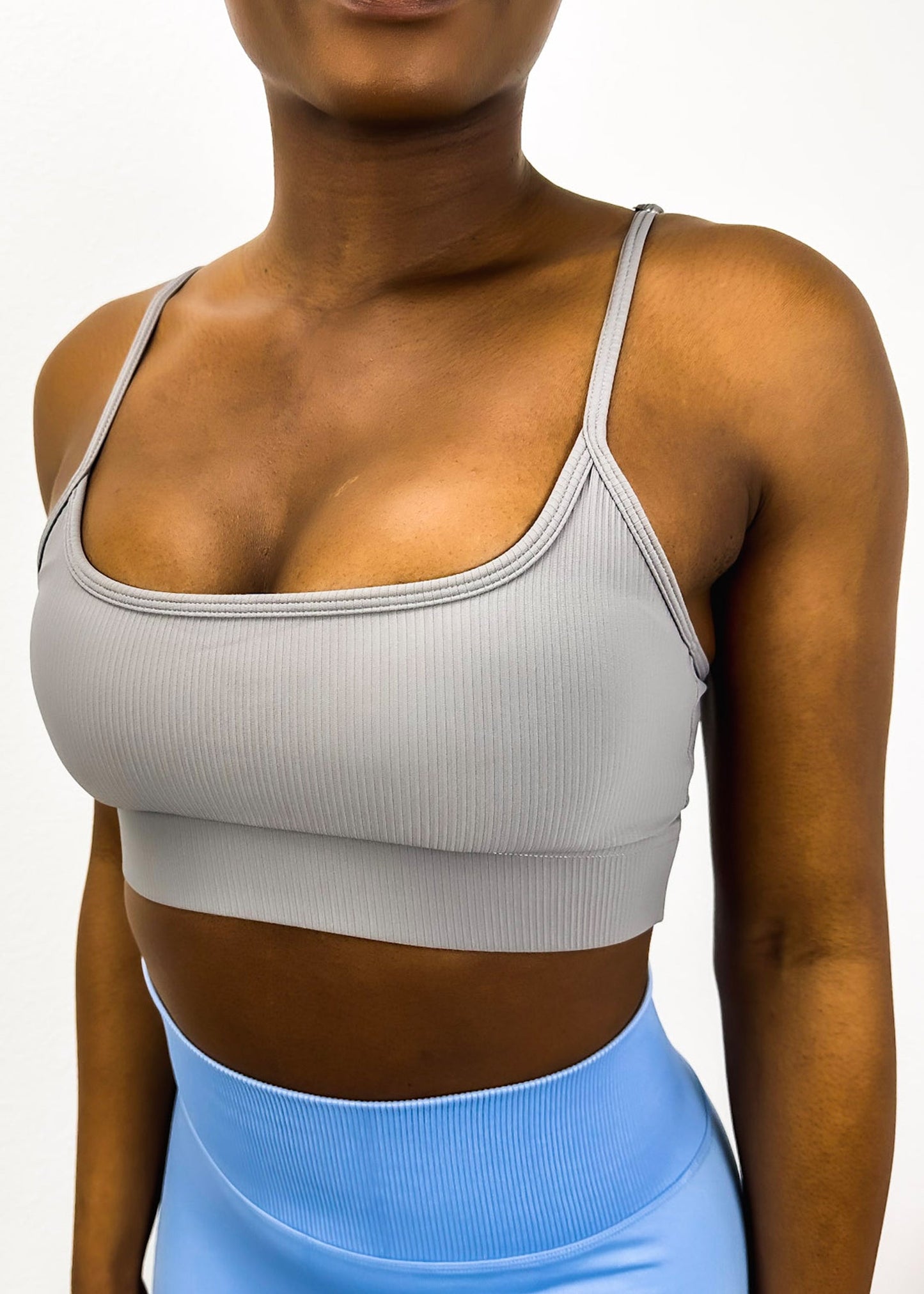 Ribbed Scoop Neck Thin Tank Sports Bra