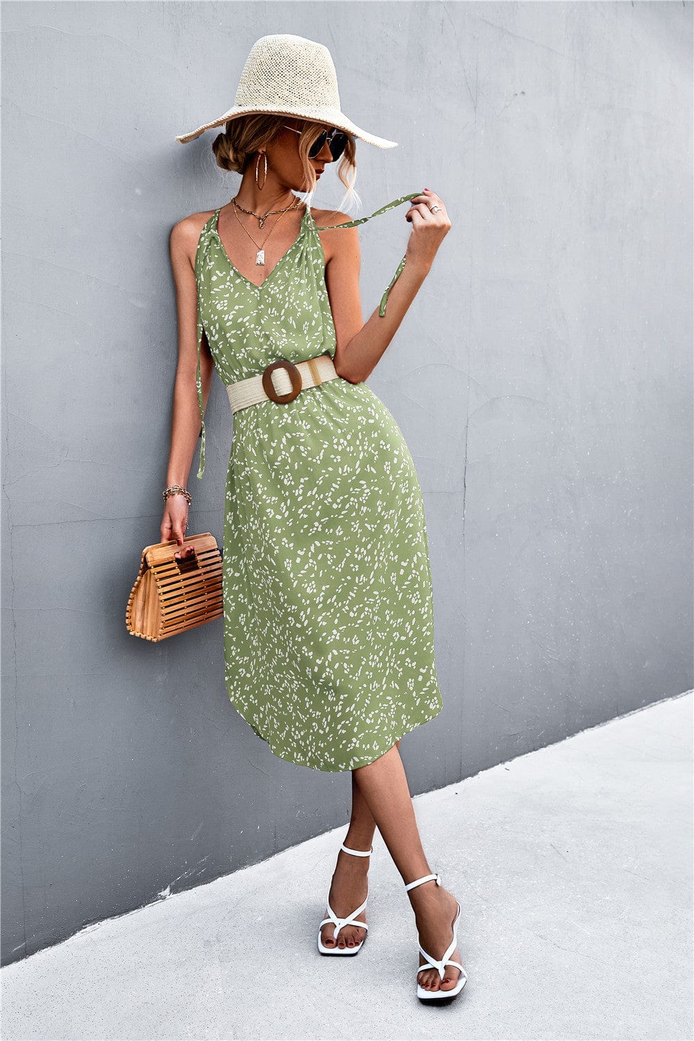 Tie Neck Printed Spring Dress