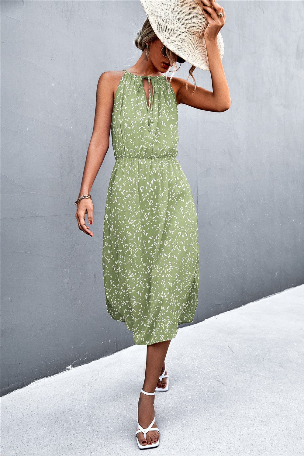 Tie Neck Printed Spring Dress