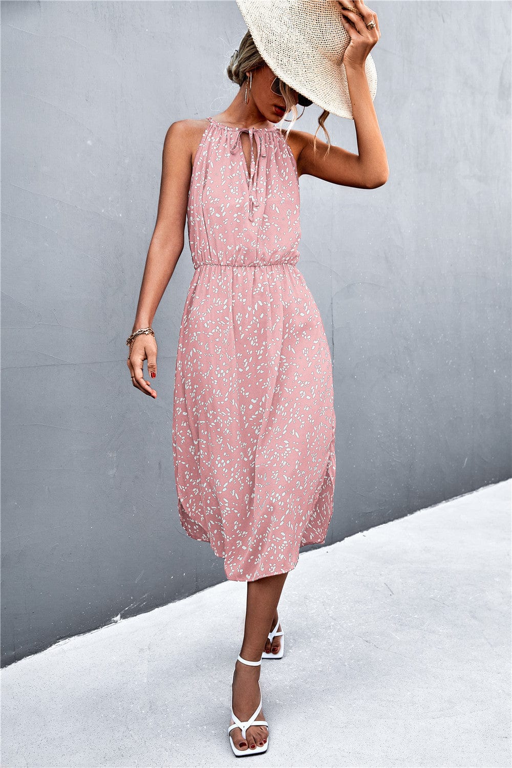 Tie Neck Printed Spring Dress