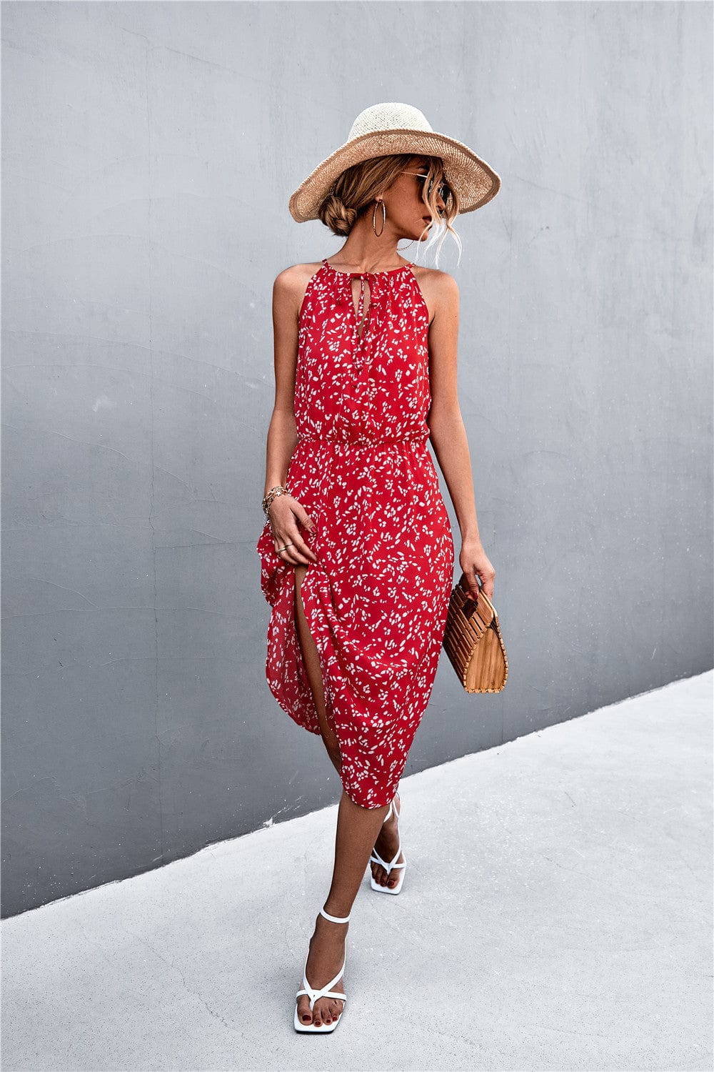 Tie Neck Printed Spring Dress