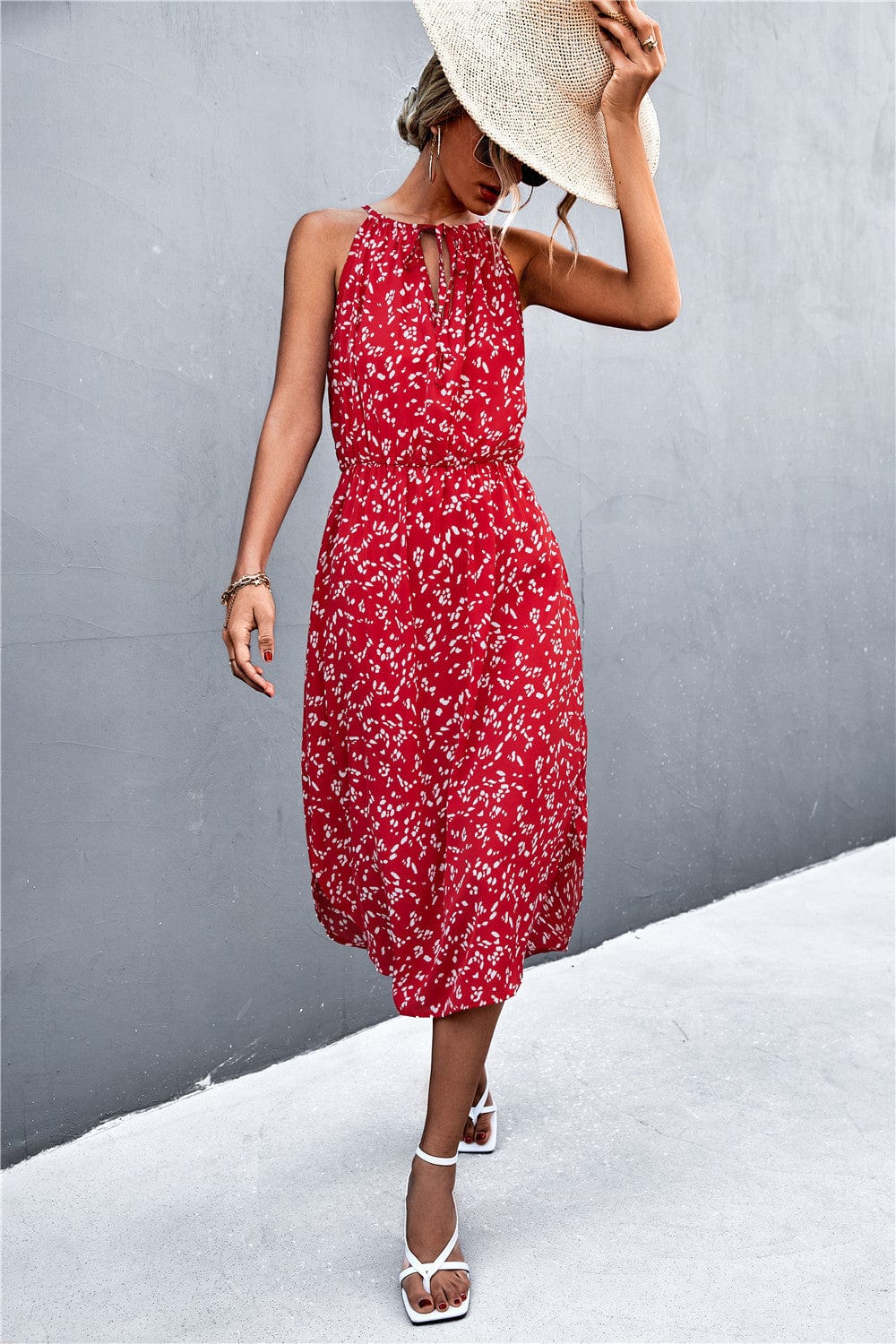 Tie Neck Printed Spring Dress