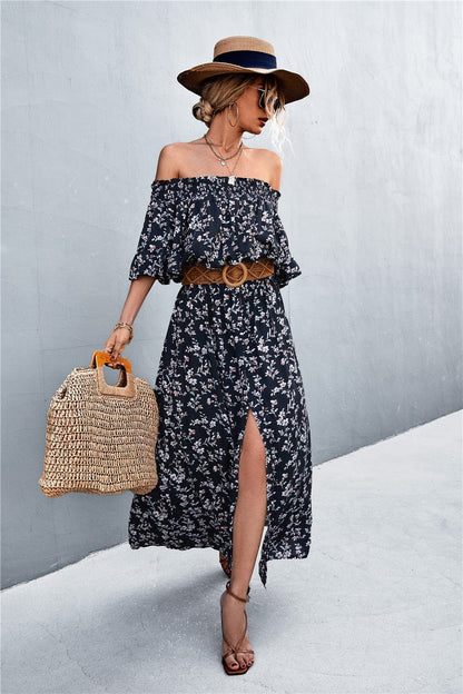 Off Shoulder Front Slit Dress