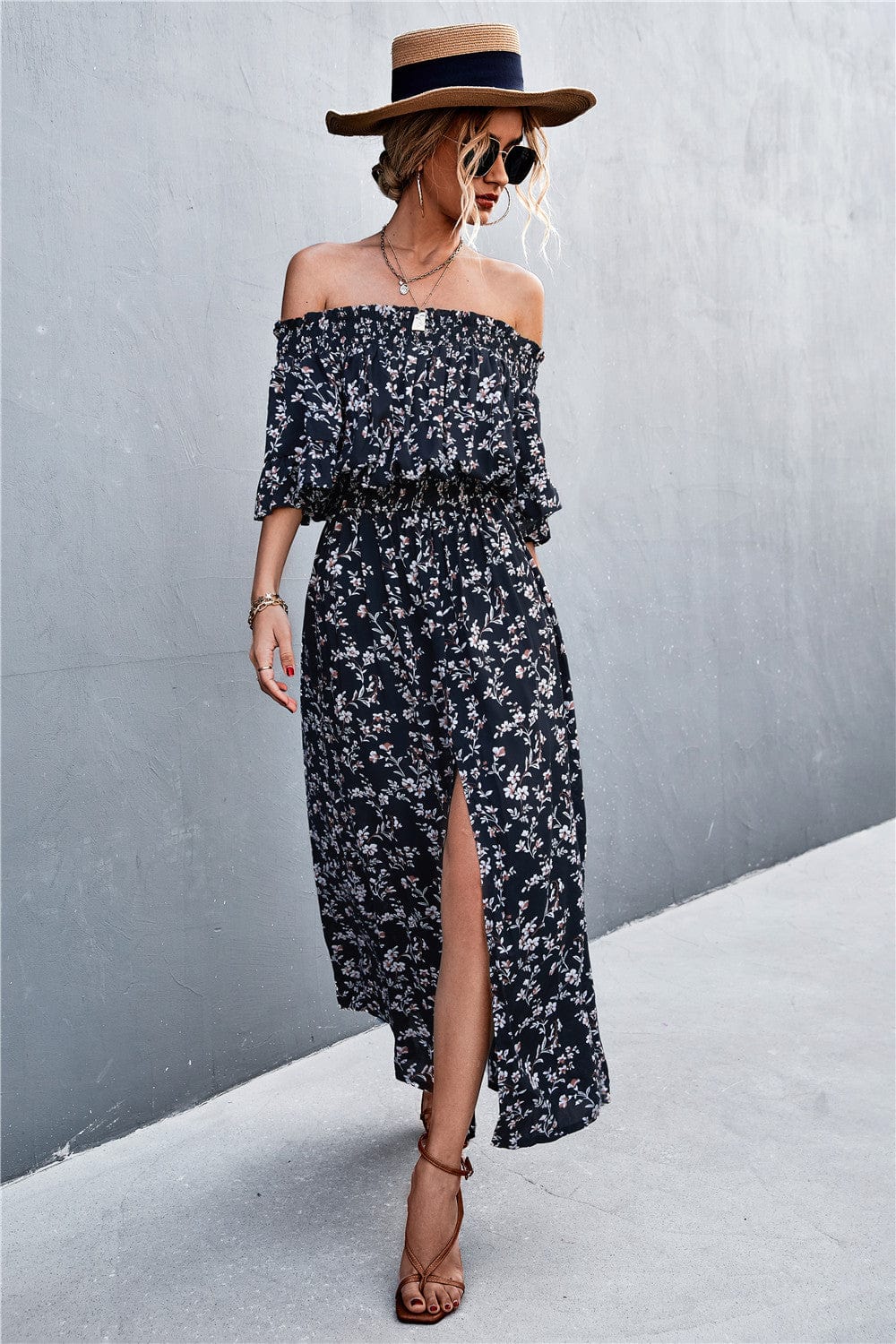Off Shoulder Front Slit Dress