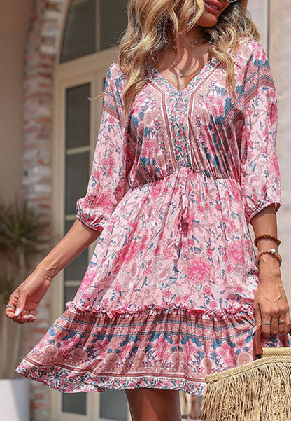 Boho Tie Waist Summer Dress