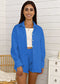 Oversized Striped Long Sleeve Button Down Shirt & Short Set