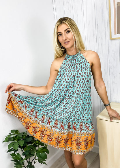 Halter Neck Boho Paisley Tunic Dress