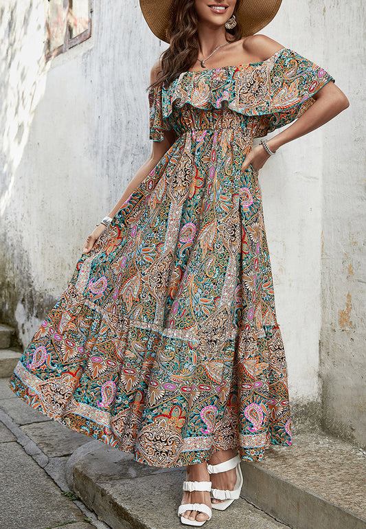 Off Shoulder Paisley Print Dress