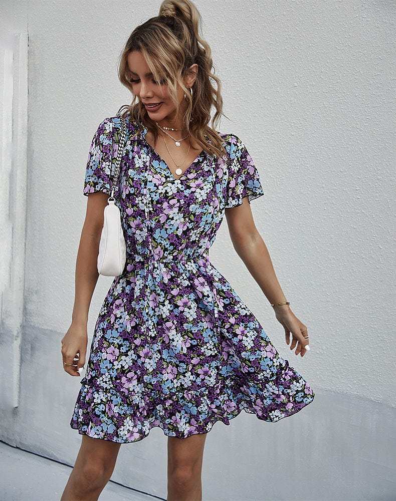 Tie Neck Flutter Sleeve Dress