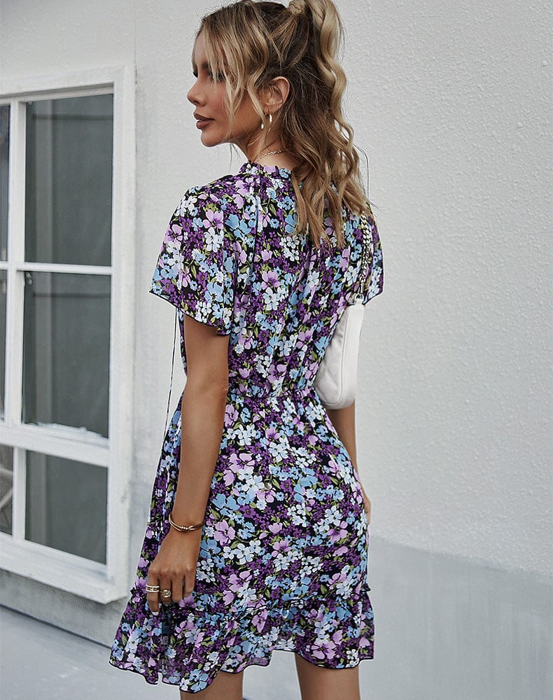 Tie Neck Flutter Sleeve Dress