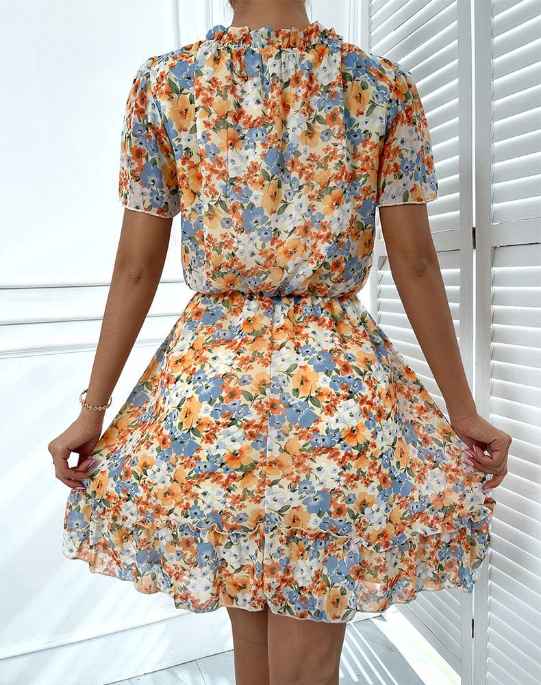 Tie Neck Flutter Sleeve Dress