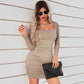 Square Neck Ruched Bodycon Dress