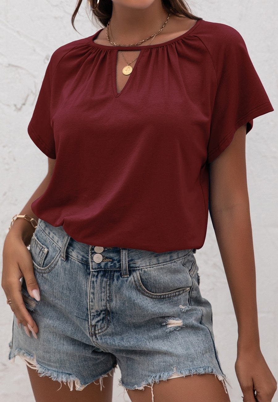 Front Keyhole Raglan Sleeve Blouse