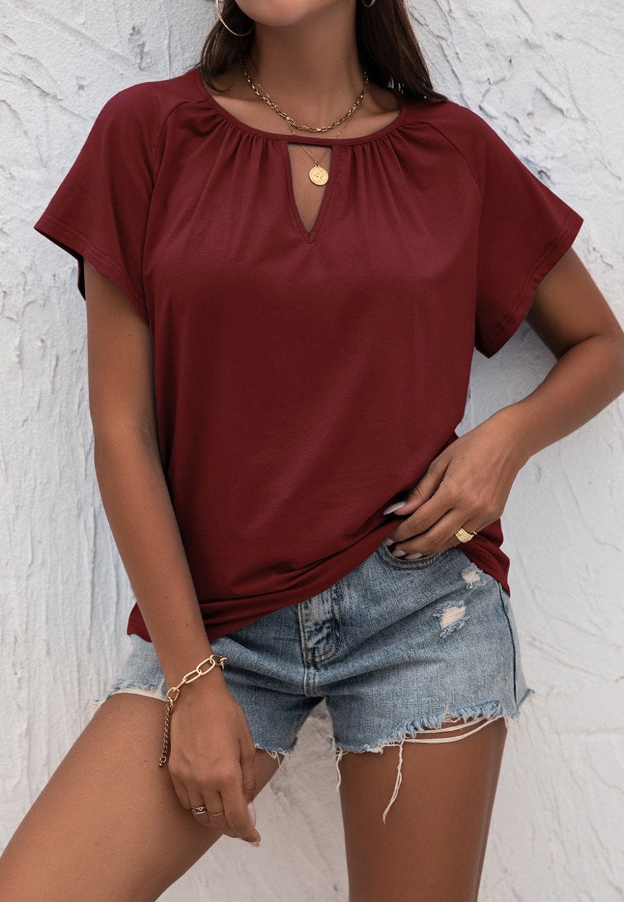 Front Keyhole Raglan Sleeve Blouse