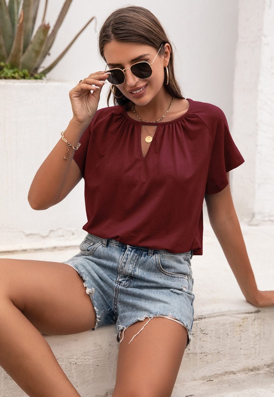 Front Keyhole Raglan Sleeve Blouse