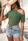 Round Neck Shoulder Cutout Shirt